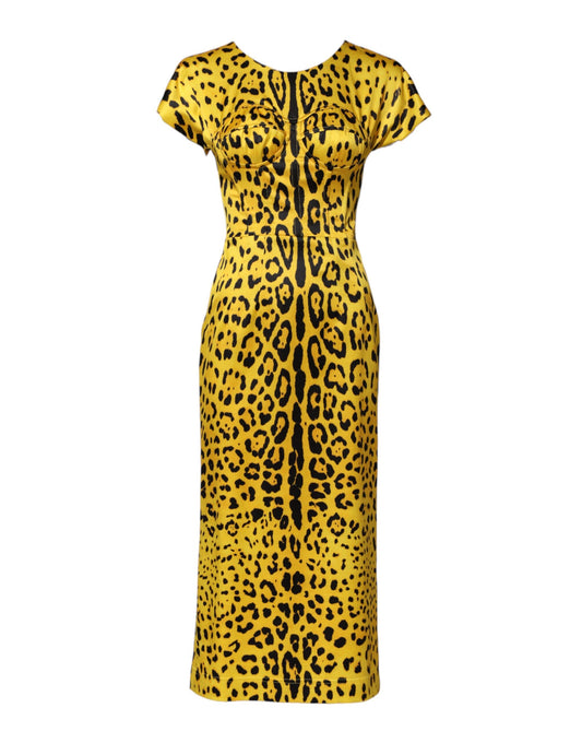 Yellow Polyester Leopard Midi Sheath Dress-Dolce & Gabbana-LabelTerrace.com