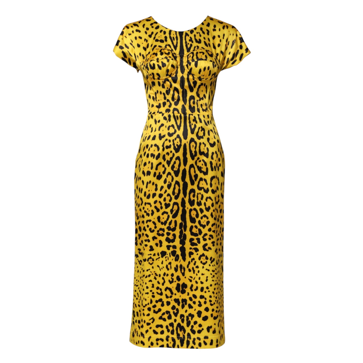Yellow Polyester Leopard Midi Sheath Dress-Dolce & Gabbana-LabelTerrace.com
