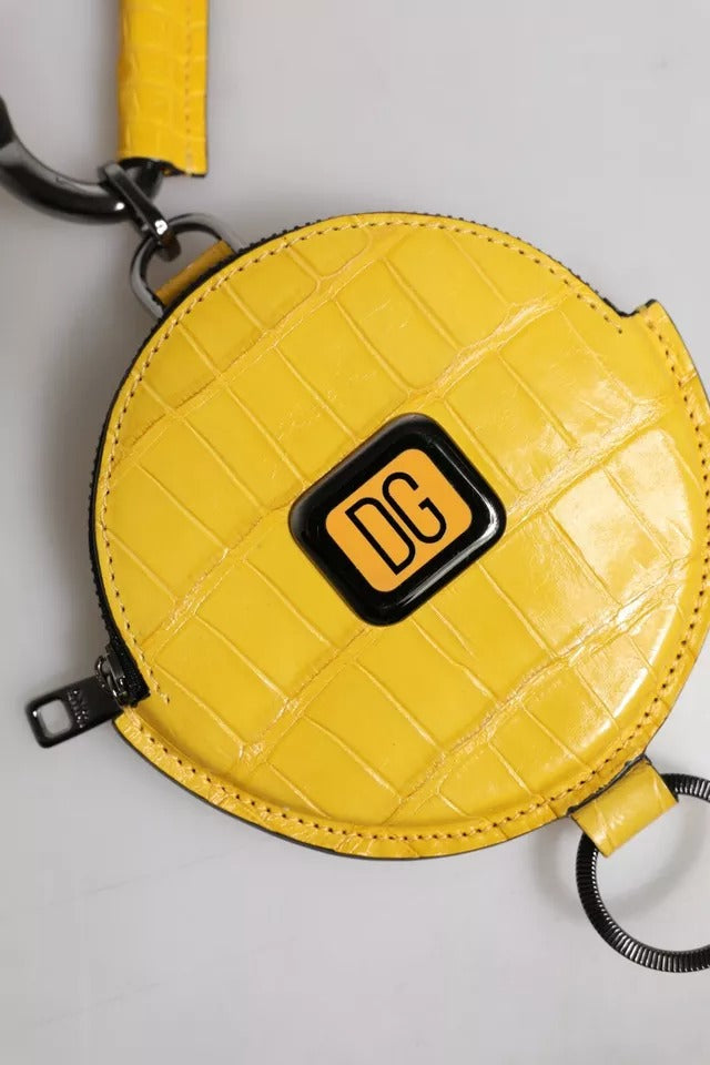 Yellow Round Leather DG Logo Coin Purse Lanyard Wallet-Dolce & Gabbana-LabelTerrace.com