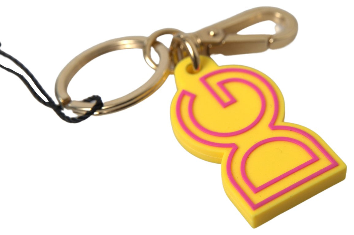 Yellow Rubber DG Logo Gold Brass Metal Keyring Keychain-Dolce & Gabbana-LabelTerrace.com