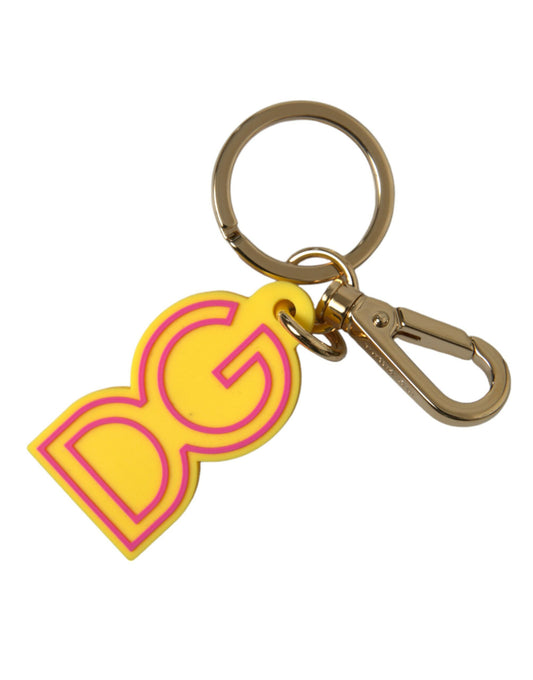 Yellow Rubber Gold Tone Metal DG Logo Keyring Keychain-Dolce & Gabbana-LabelTerrace.com