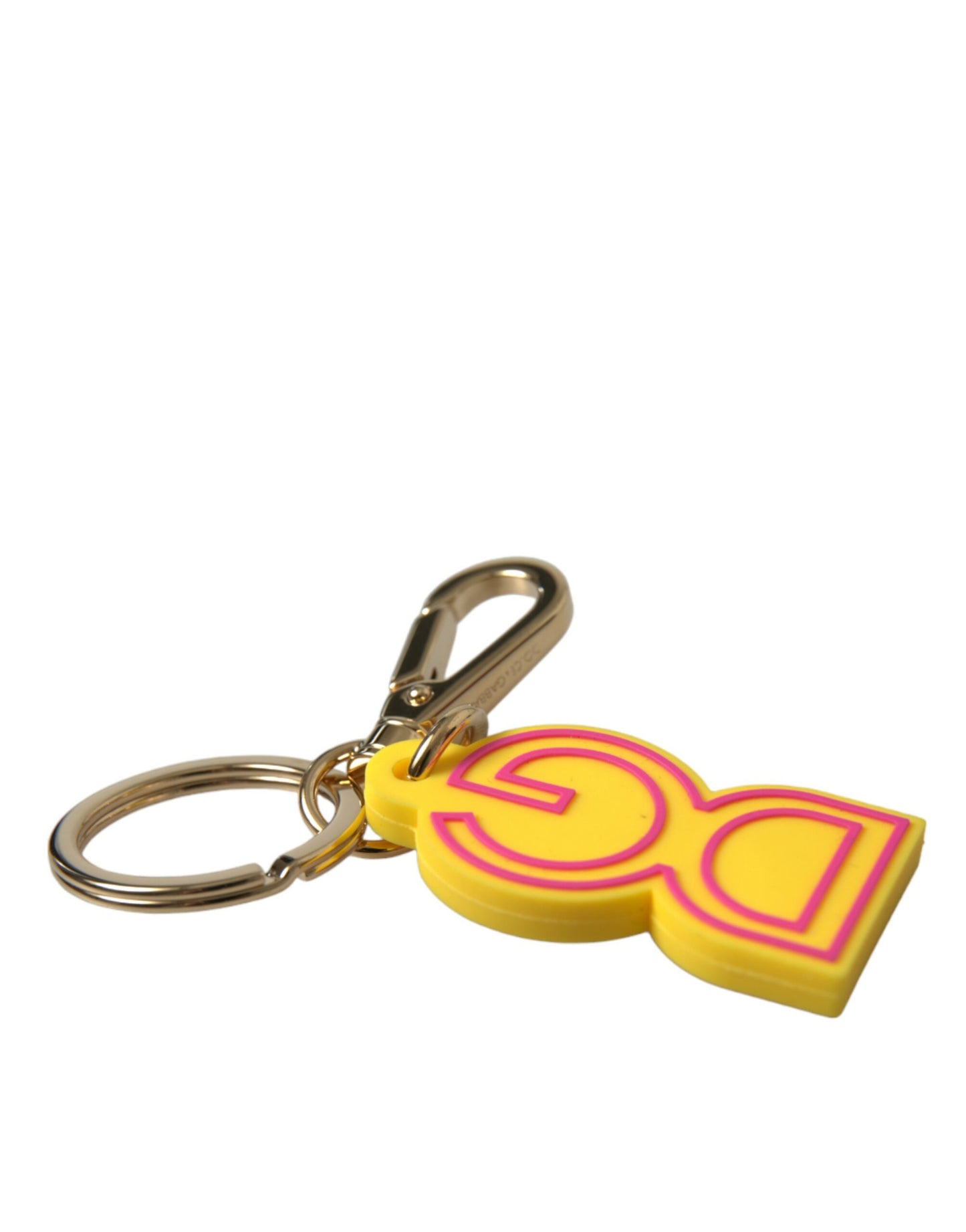 Yellow Rubber Gold Tone Metal DG Logo Keyring Keychain-Dolce & Gabbana-LabelTerrace.com