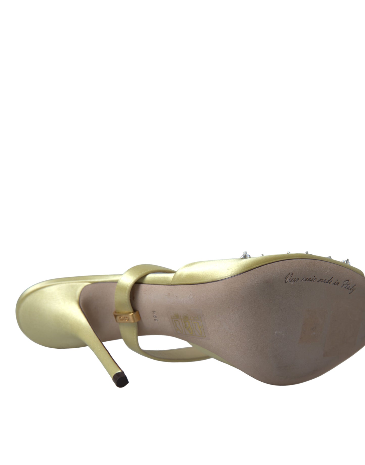 Yellow Satin Crystal Mary Janes Sandals-Dolce & Gabbana-LabelTerrace.com