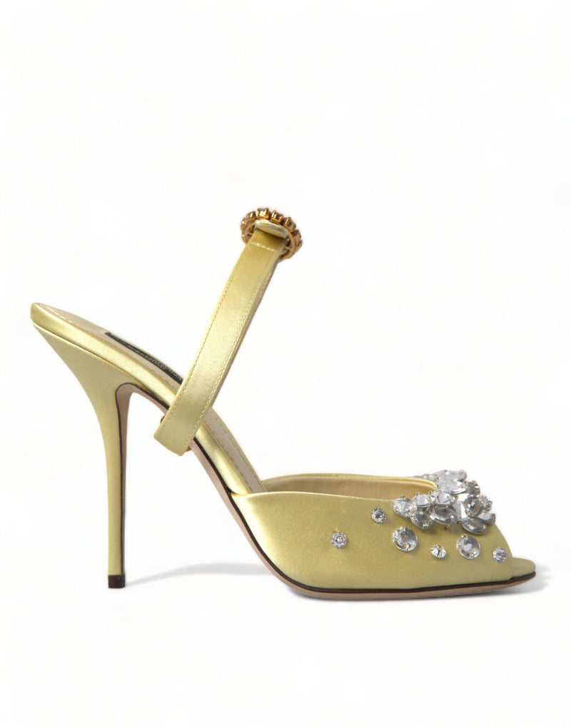 Yellow Satin Crystal Mary Janes Sandals-Dolce & Gabbana-LabelTerrace.com