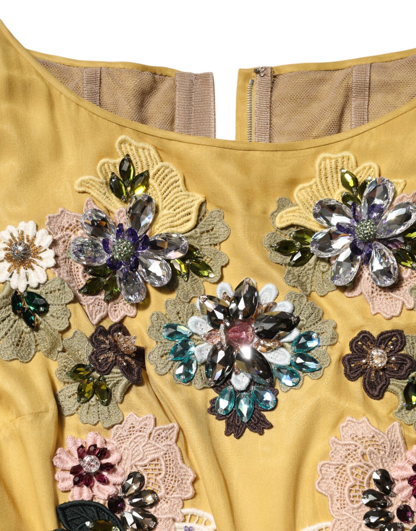 Yellow Silk Floral Embroidered Maxi Dress-Dolce & Gabbana-LabelTerrace.com