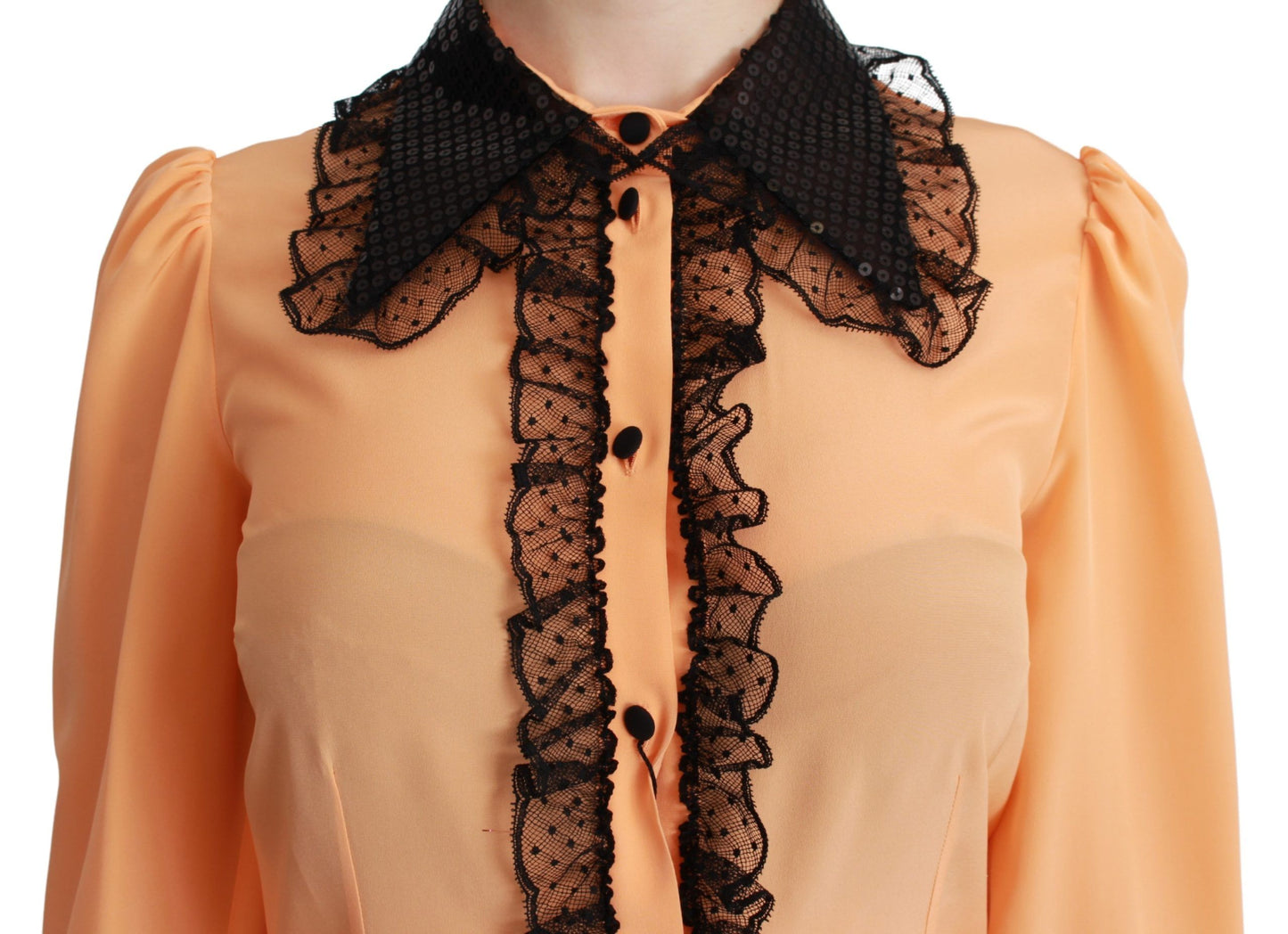 Yellow Silk Sequin Lace Blouse Shirt-Dolce & Gabbana-LabelTerrace.com