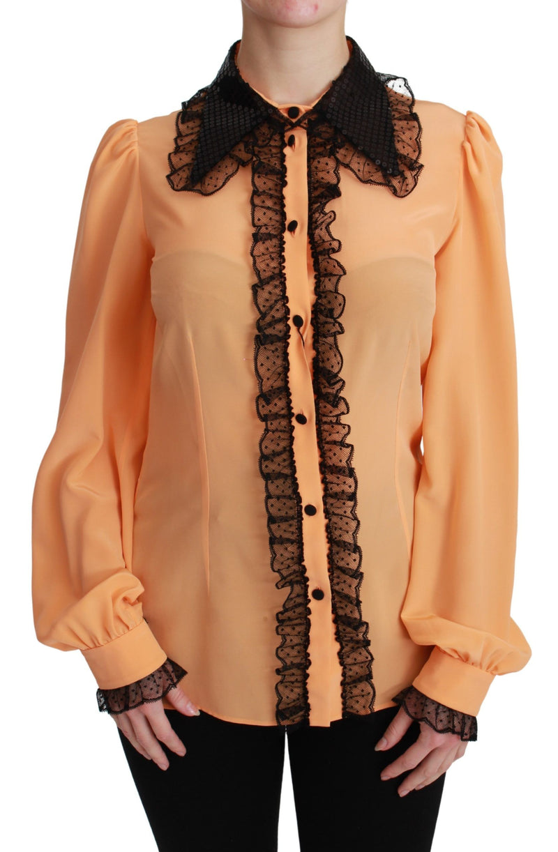 Yellow Silk Sequin Lace Blouse Shirt-Dolce & Gabbana-LabelTerrace.com
