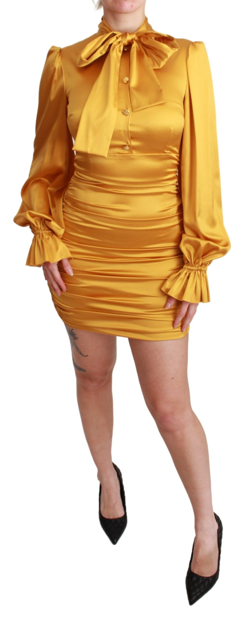 Yellow Silk Stretch Sheath Bodycon Mini Dress-Dolce & Gabbana-LabelTerrace.com