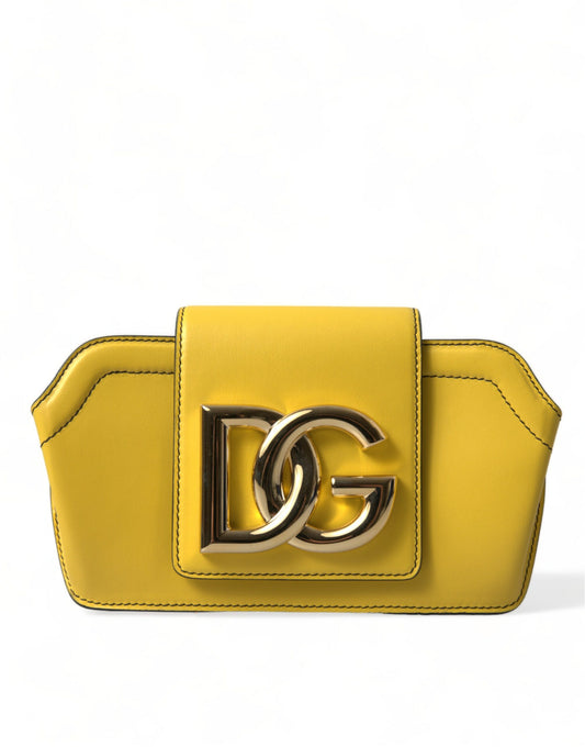 Yellow Smooth Leather DG Logo Clutch Crossbody Case Bag-Dolce & Gabbana-LabelTerrace.com