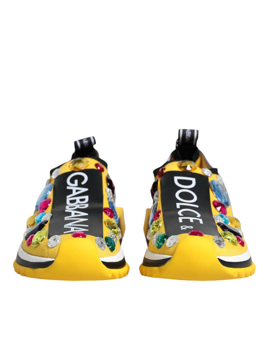 Yellow Sorrento Crystals Low Top Sneakers Shoes-Dolce & Gabbana-LabelTerrace.com