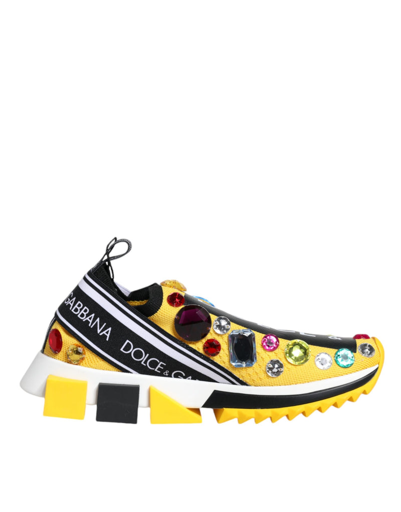 Yellow Sorrento Crystals Low Top Sneakers Shoes-Dolce & Gabbana-LabelTerrace.com