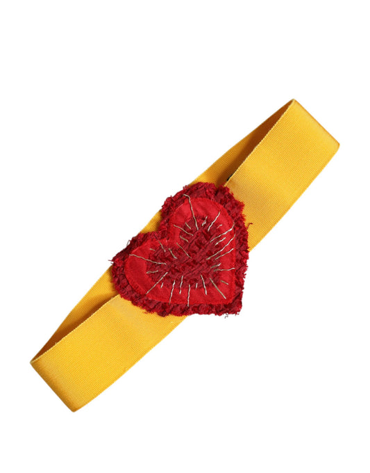 Yellow Stretch Wide Waist Heart Embellished Belt-Dolce & Gabbana-LabelTerrace.com