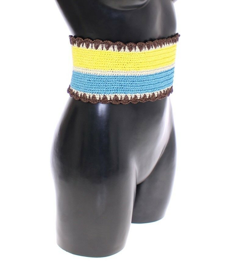 Yellow Striped Wide Waist Raffia Belt-Dolce & Gabbana-LabelTerrace.com