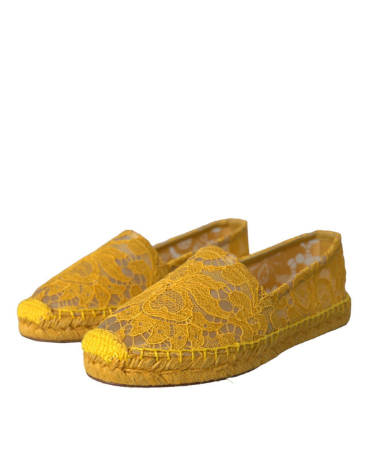 Yellow Taormina Lace Espadrille Loafers Flats Shoes-Dolce & Gabbana-LabelTerrace.com