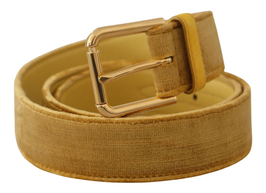 Yellow Velvet Gold Metal Logo Engraved Buckle Belt-Dolce & Gabbana-LabelTerrace.com