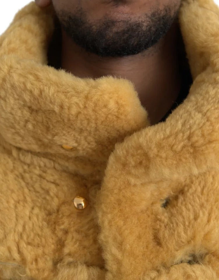 Yellow Wool Long Teddy Coat Jacket-Bottega Veneta-LabelTerrace.com