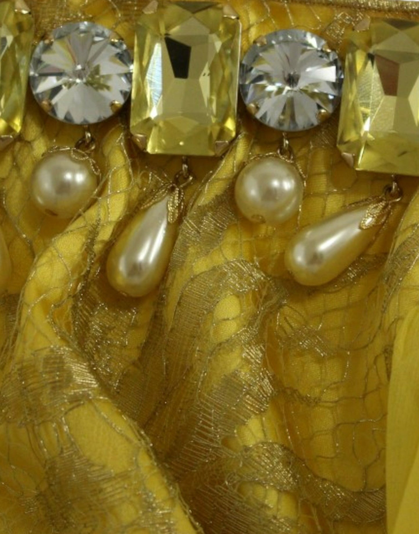 Yellow lace crystal mini dress-Dolce & Gabbana-LabelTerrace.com