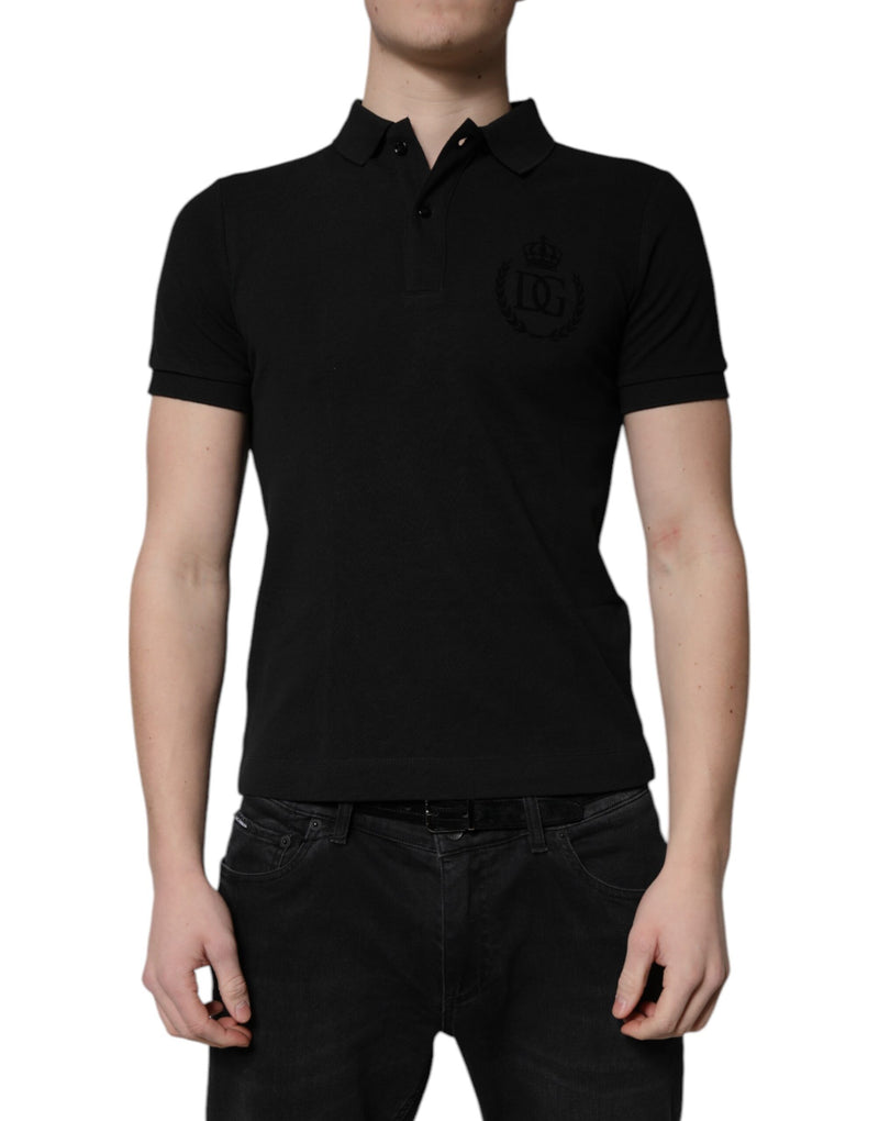 Black Cotton DG Logo Collared Polo T-shirt