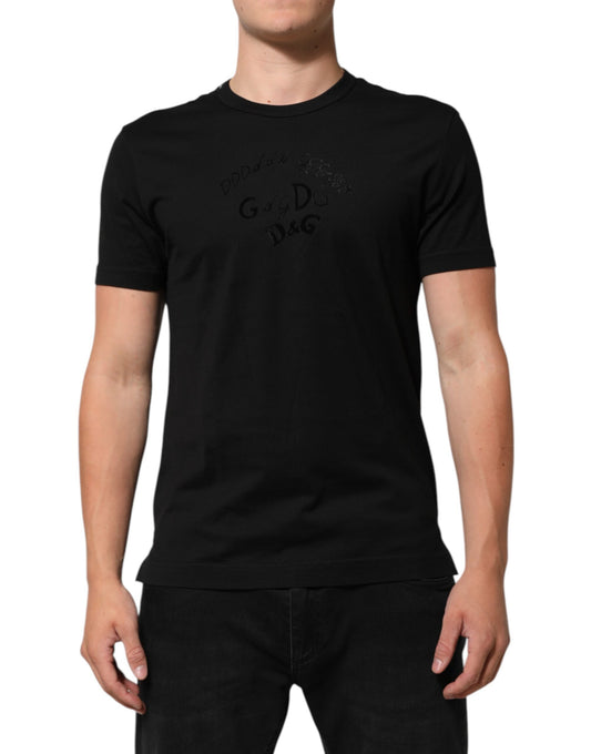 Black Cotton Velvet Logo Print Men T-shirt-Dolce & Gabbana-LabelTerrace.com