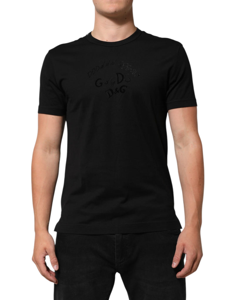 Black Cotton Velvet Logo Print Men T-shirt-Dolce & Gabbana-LabelTerrace.com