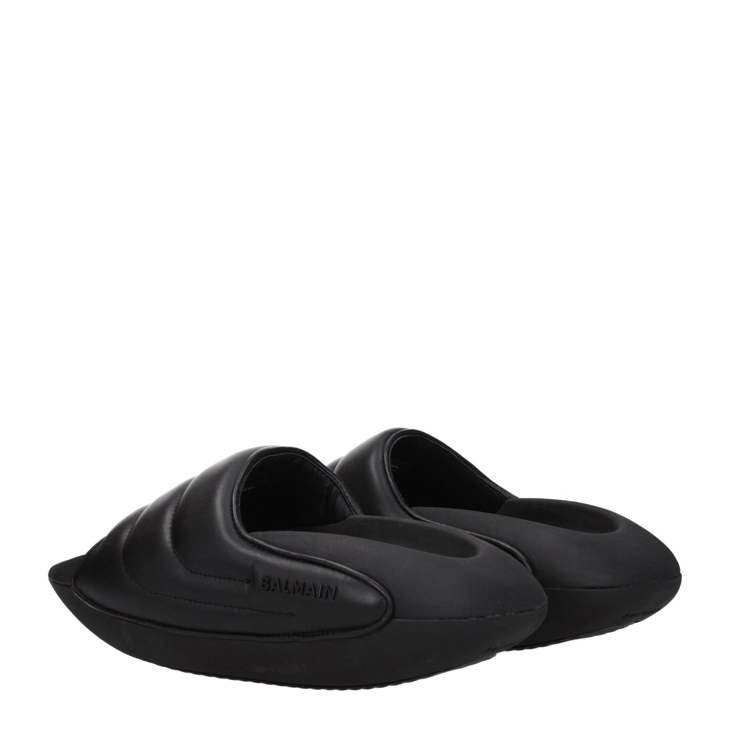 Black Leather Slippers-Balmain-LabelTerrace.com