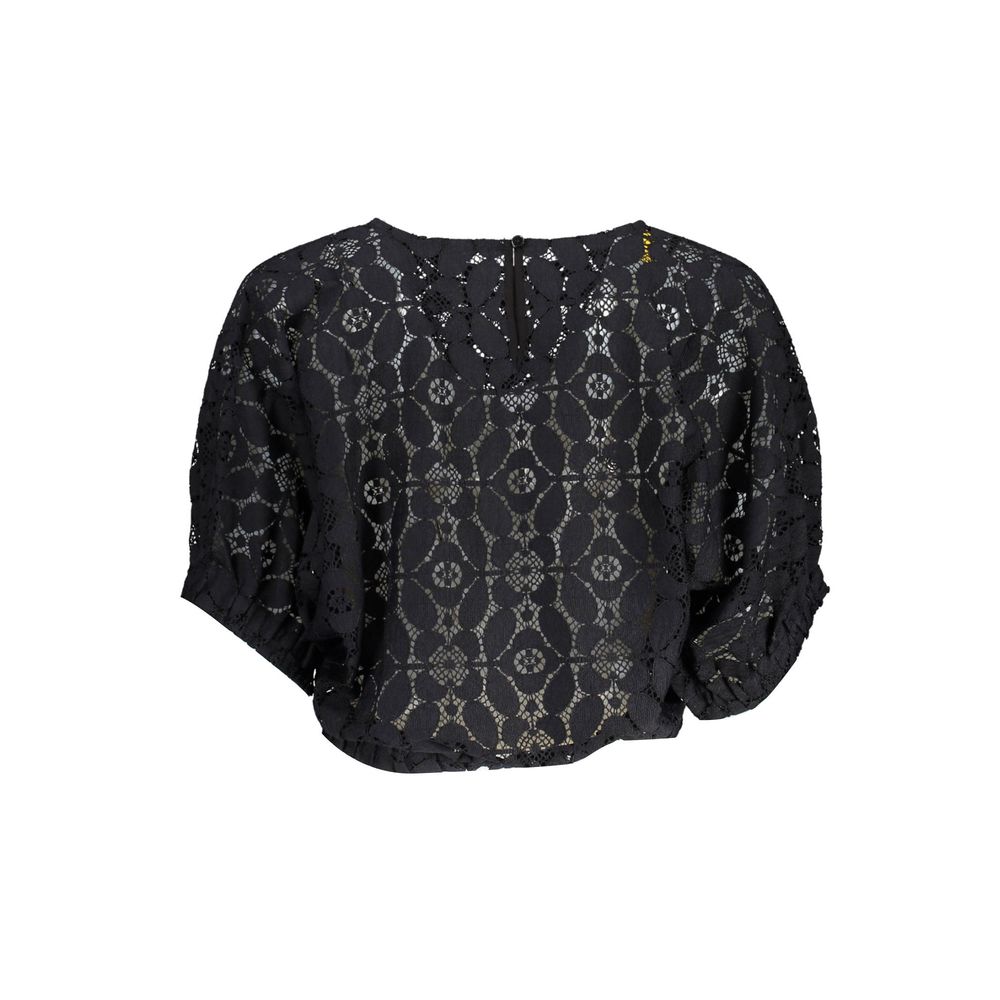 "Black Polyester Women Blouse with Contrasting Elastic Waistband"-Desigual-LabelTerrace.com