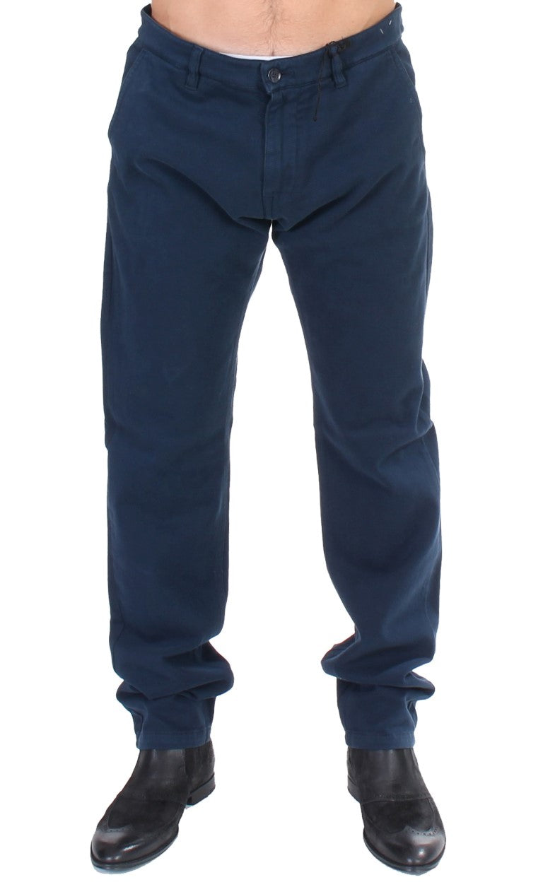 Blue Stretch Straight Fit Pants Chinos-GF Ferre-LabelTerrace.com