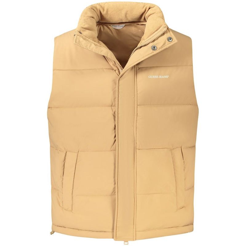 Brown Polyester Men's Sleeveless Jacket-Guess Jeans-LabelTerrace.com