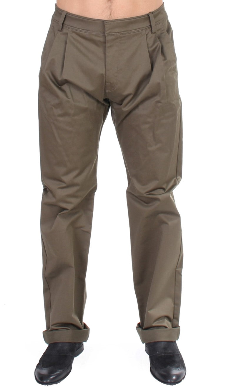 Green Cotton Stretch Comfort Fit Pants-GF Ferre-LabelTerrace.com