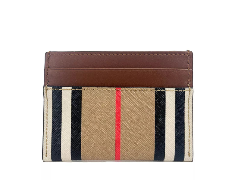 Sandon Tan Canvas Check Printed Leather Slim Card Case Wallet-Burberry-LabelTerrace.com