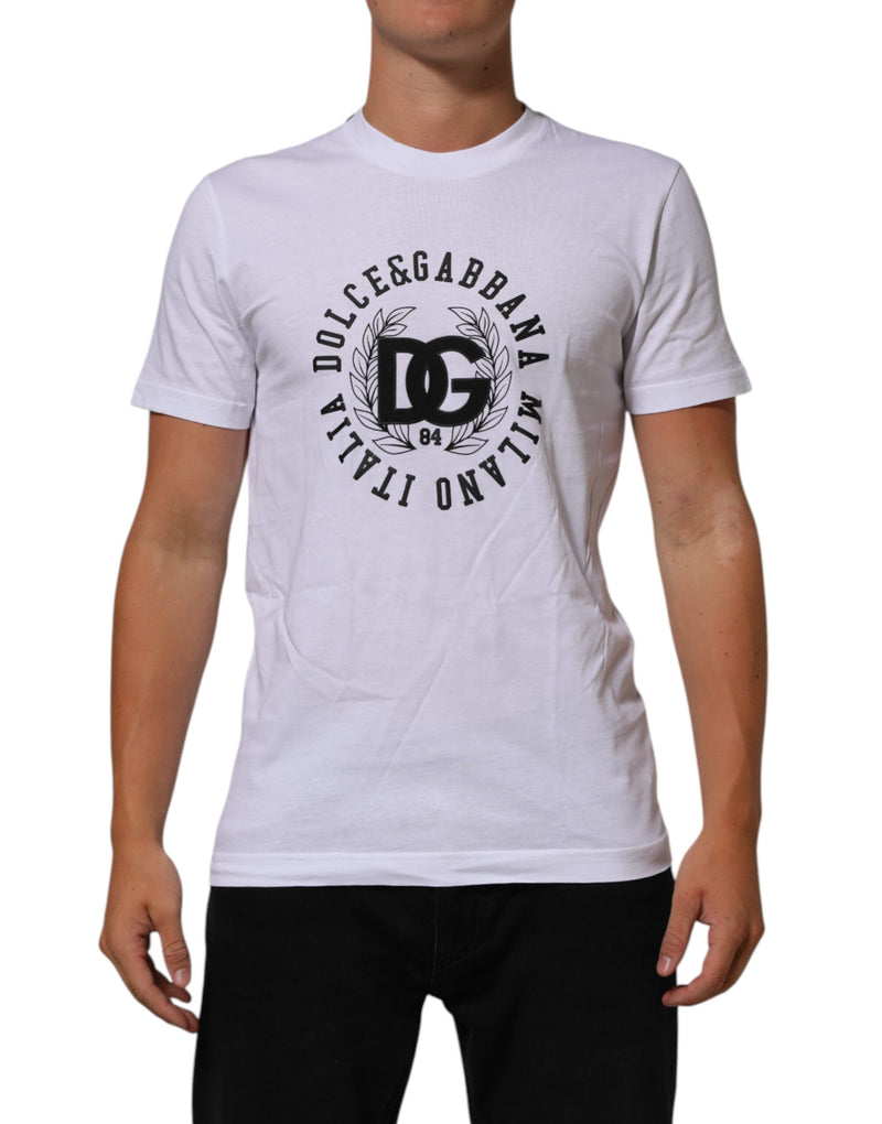 White Cotton Logo Print Crew Neck T-shirt