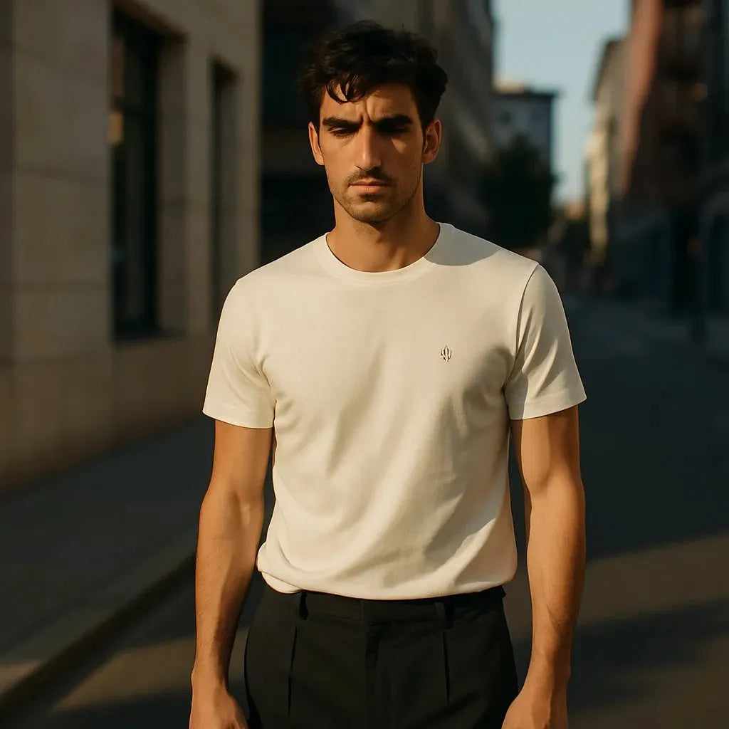 Tailored black designer T-shirt styled for modern minimalists — everyday luxury from LabelTerrace Men’s Edit.