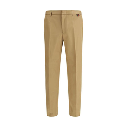 Beige Cotton Casual Pants