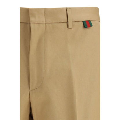Beige Cotton Casual Pants
