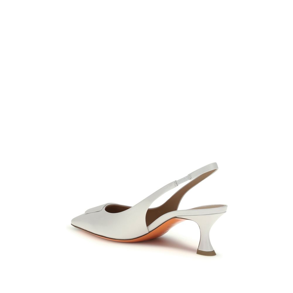White Calf Leather Bos Taurus Mid Heel Pumps