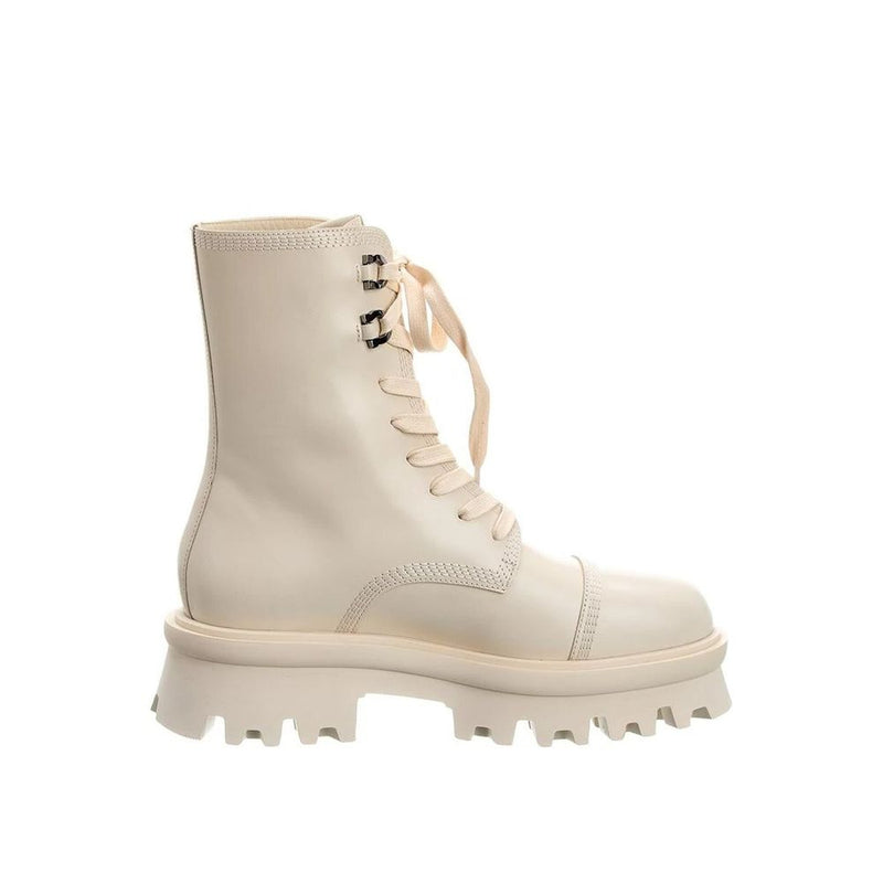 White Calfskin Lace-Up Boots