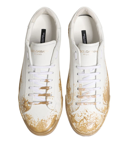 White Leather Paint Effect Low Top Sneakers  Shoes