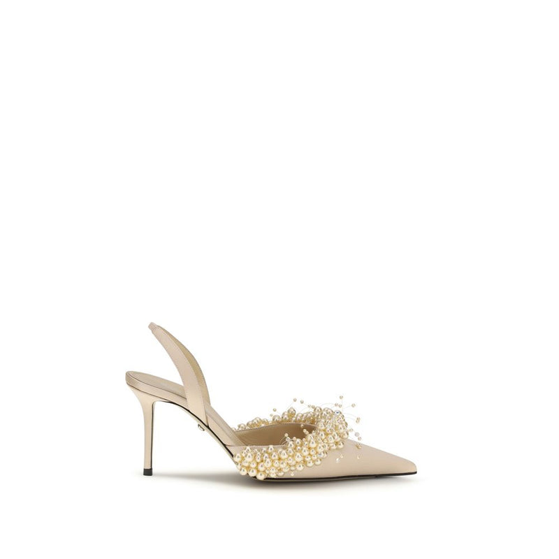 Beige Silk High Heel Pumps