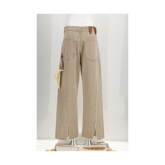 Beige Cotton High-Waisted Jean