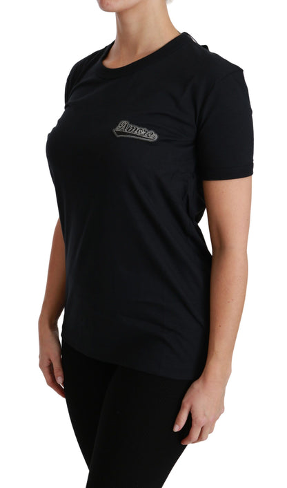 تي شيرت قطني بياقة دائرية وطبعة رقعة زرقاء من Amore