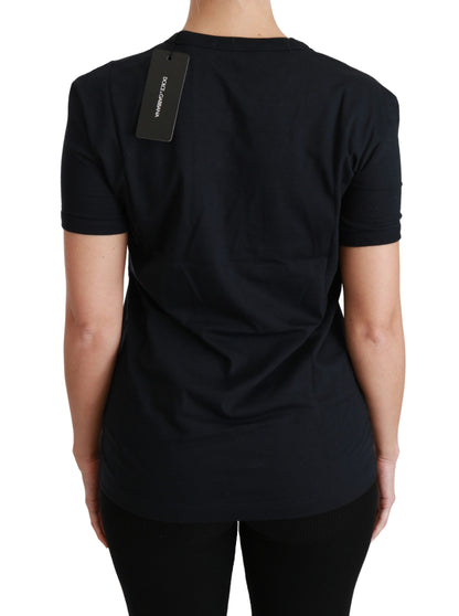 تي شيرت قطني بياقة دائرية وطبعة رقعة زرقاء من Amore