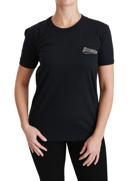 تي شيرت قطني بياقة دائرية وطبعة رقعة زرقاء من Amore