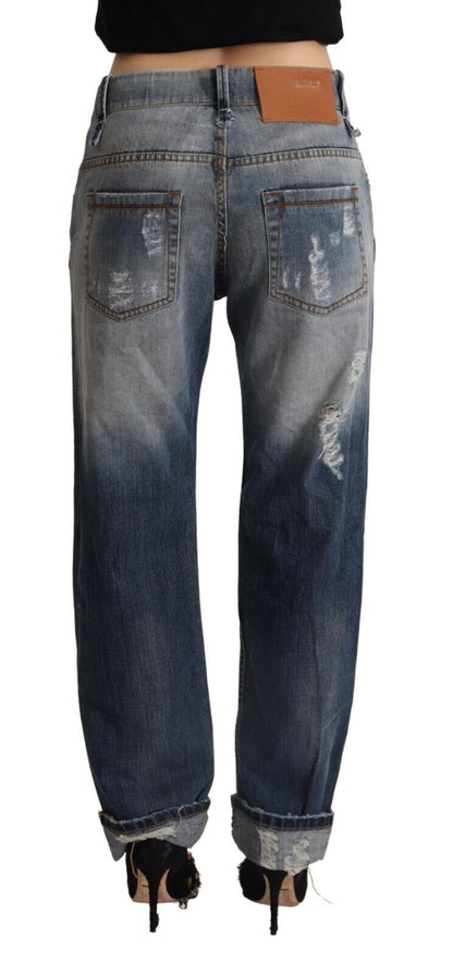 Blå, lasede, mellemhøjtaljede, lige denim-bomuldsjeans
