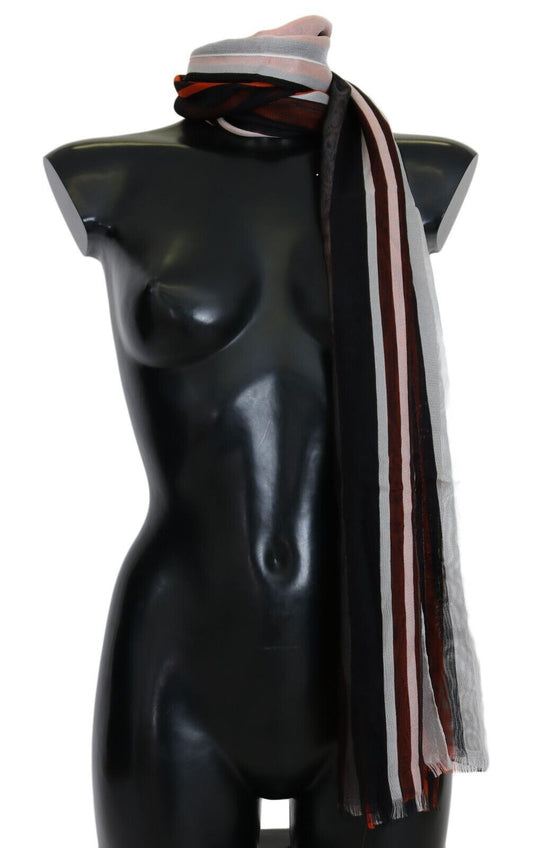 وشاح حريري مخطط متعدد الألوان مع هامش