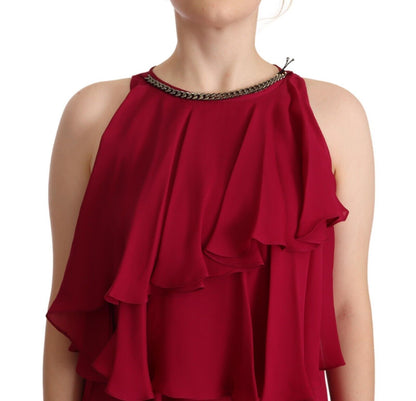 فستان أوركيد حريري طويل بدون أكمام مع كشكشة