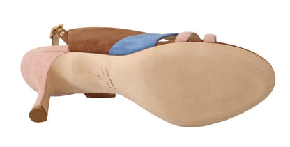 صنادل أحذية بكعب مفتوح من الخلف من جلد الغزال متعدد الألوان