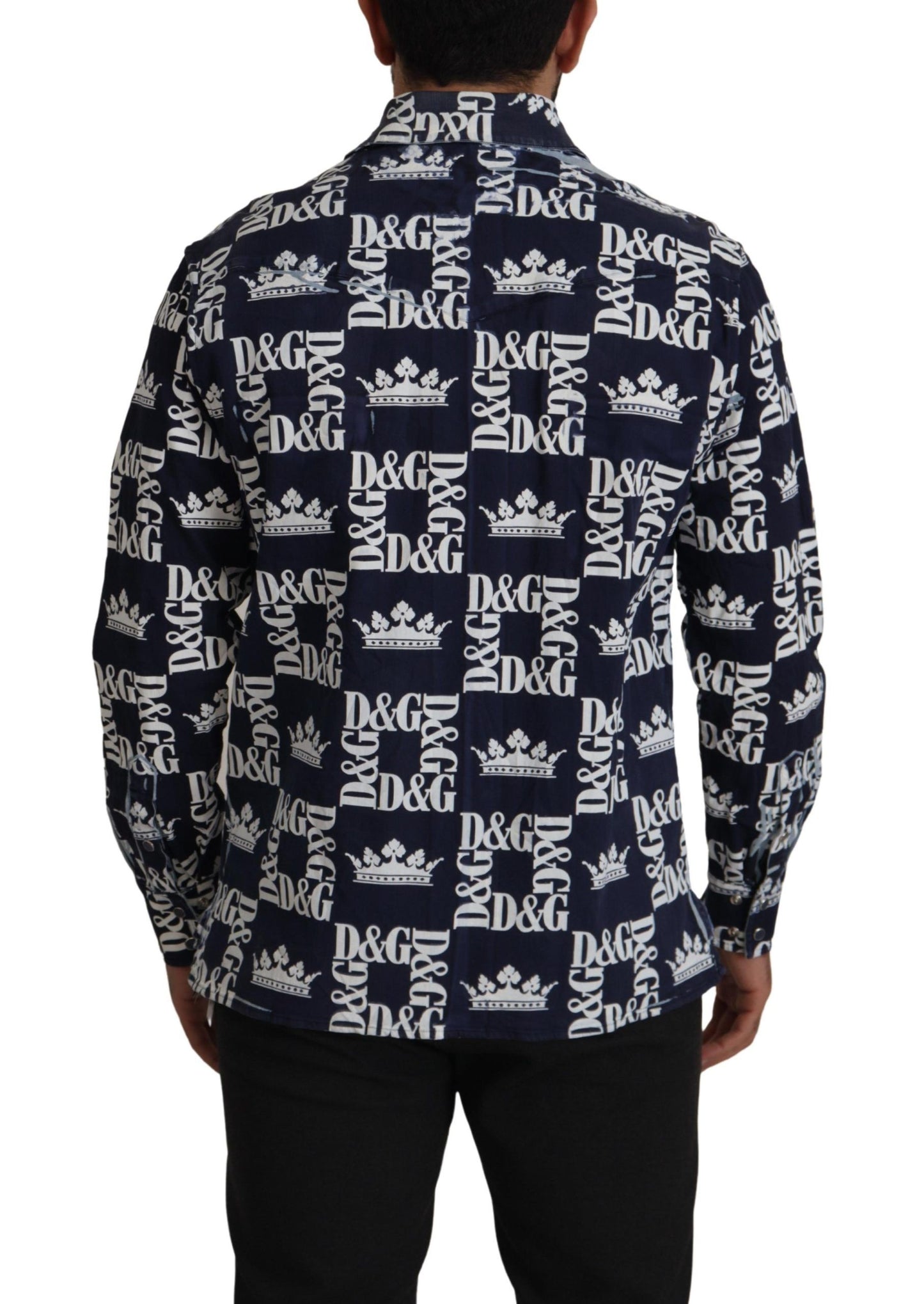 قميص كاجوال من قماش الدنيم المرن باللون الأزرق بشعار DG Crown