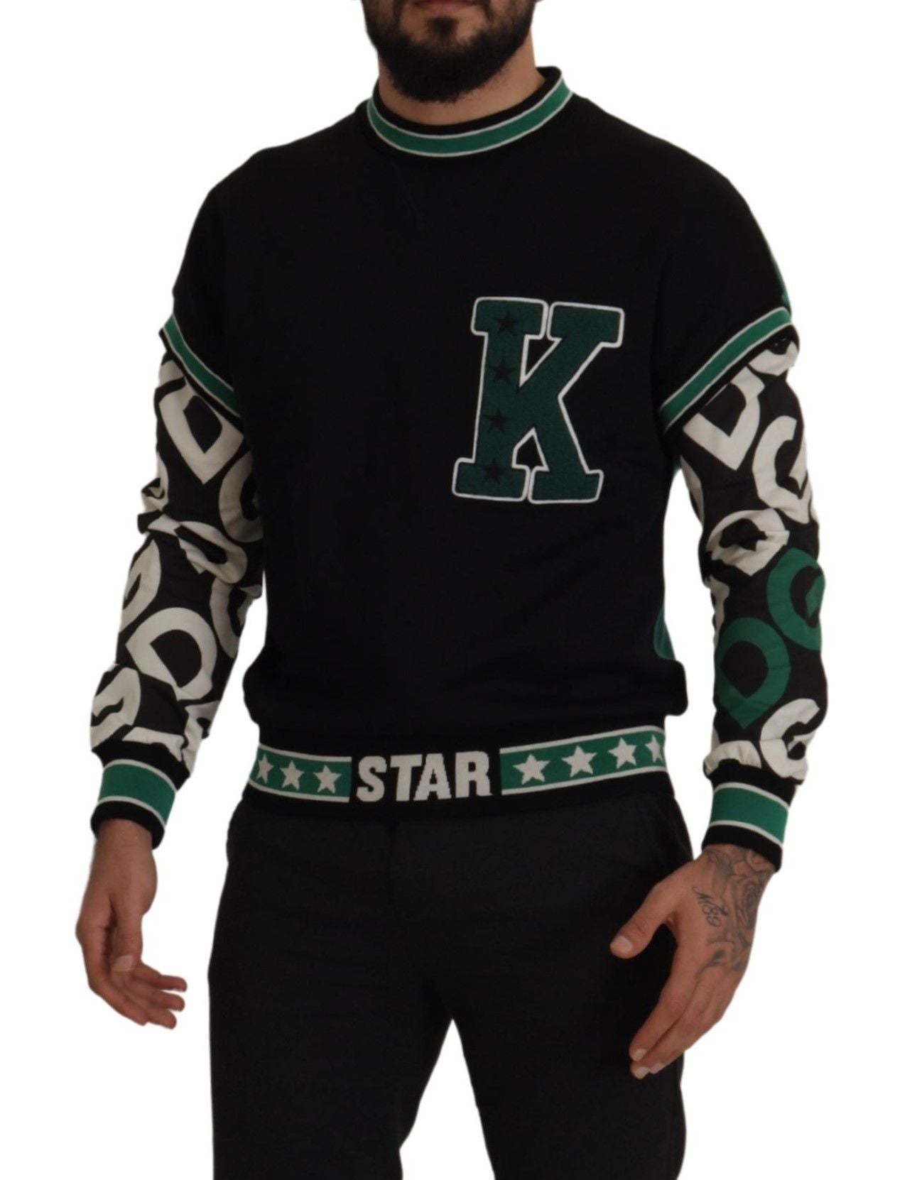 سترة KING Star Crewneck من القطن باللون الأسود والأخضر