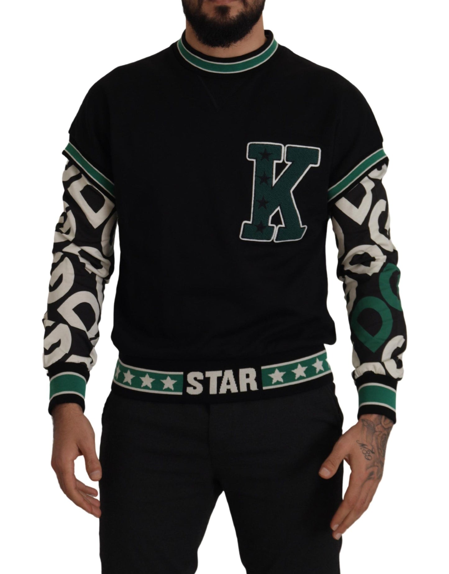 سترة KING Star Crewneck من القطن باللون الأسود والأخضر