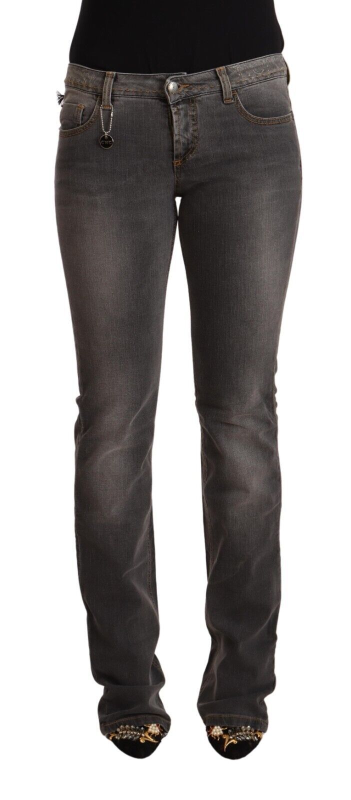 Gråvaskede lavtaljede lige denimjeans